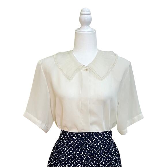 Vintage Susan Bristol Size 12 Off-White Sheer Cottagecore Button up Blouse Shirt - Picture 2 of 9
